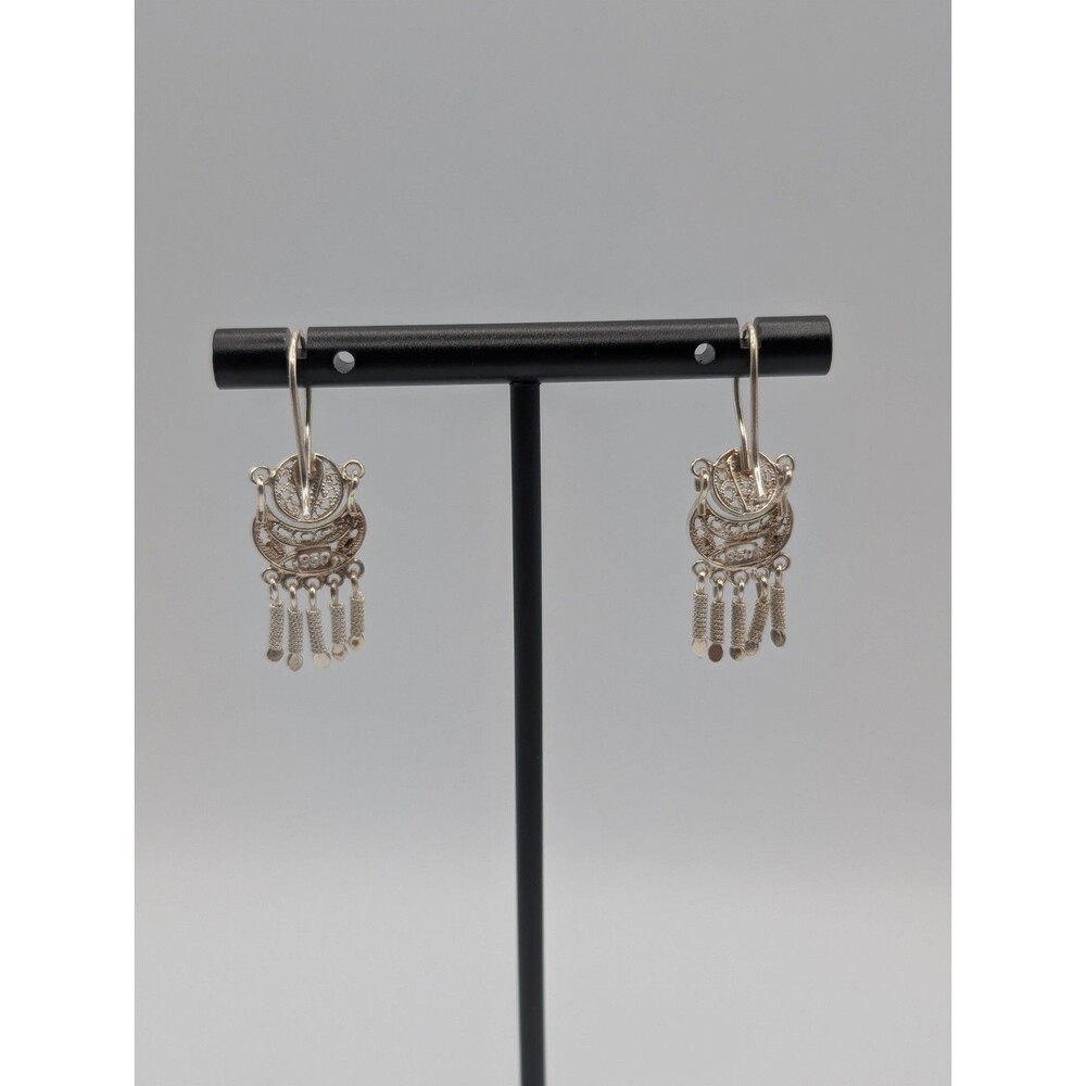 Peruvian Marked 950 Sterling Silver Filigree Handmade Inca Andean Drop Earrings image 5